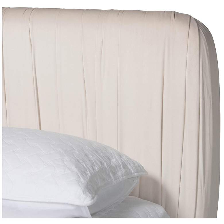 Image 6 Baxton Studio Emsley Luxe Ivory Pleated Velvet Queen Size Platform Bed more views