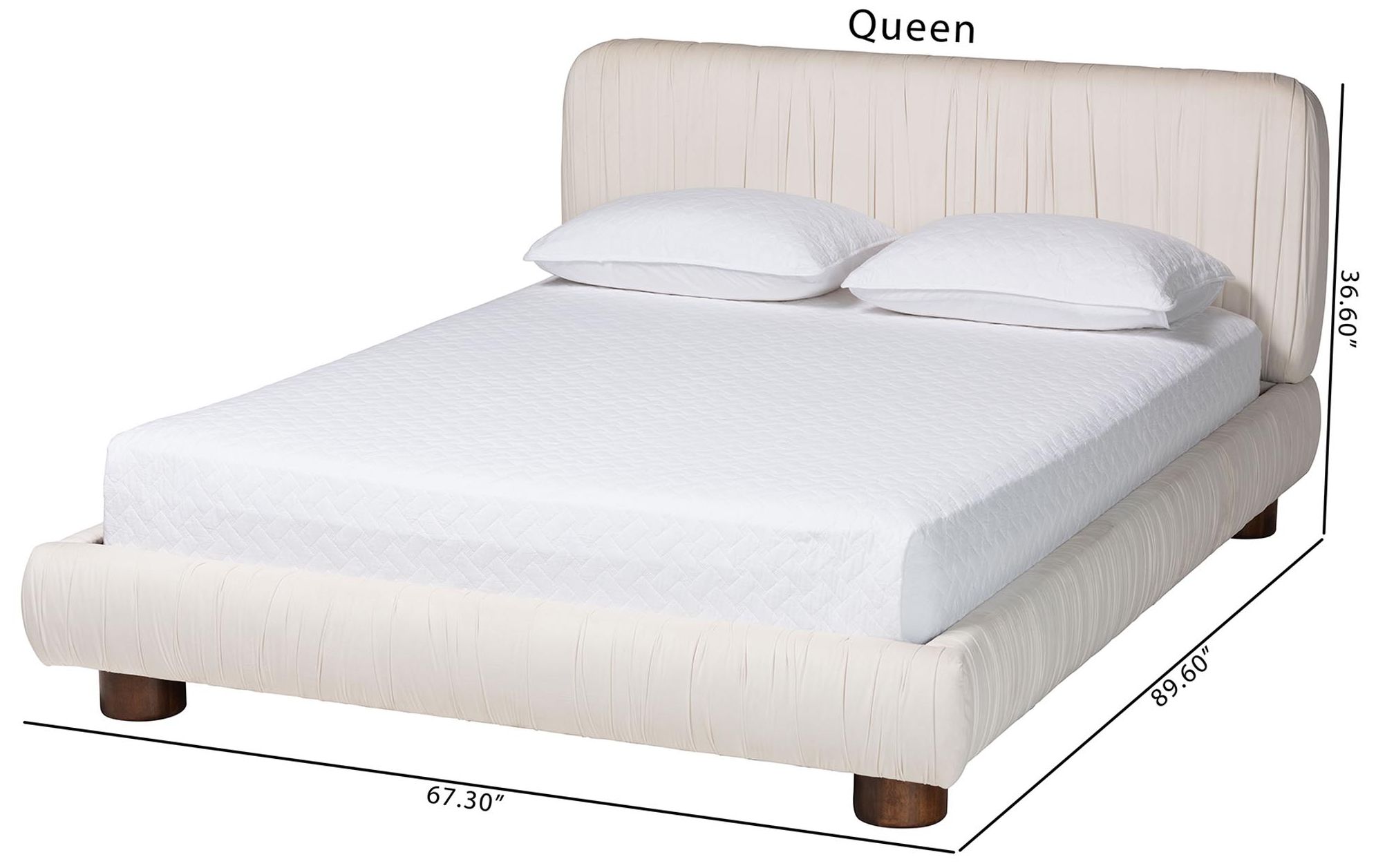 Baxton Studio Emsley Luxe Ivory Pleated Velvet Queen Size Platform Bed