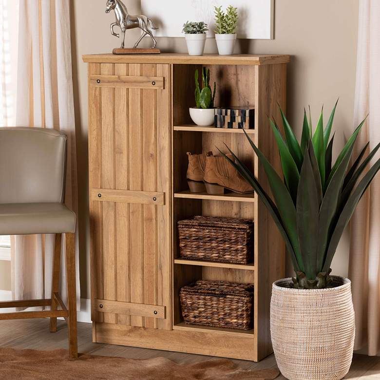 Image 1 Baxton Studio Eren 31 1/2" Wide 1-Door Natural Oak Wood Shoe Cabinet