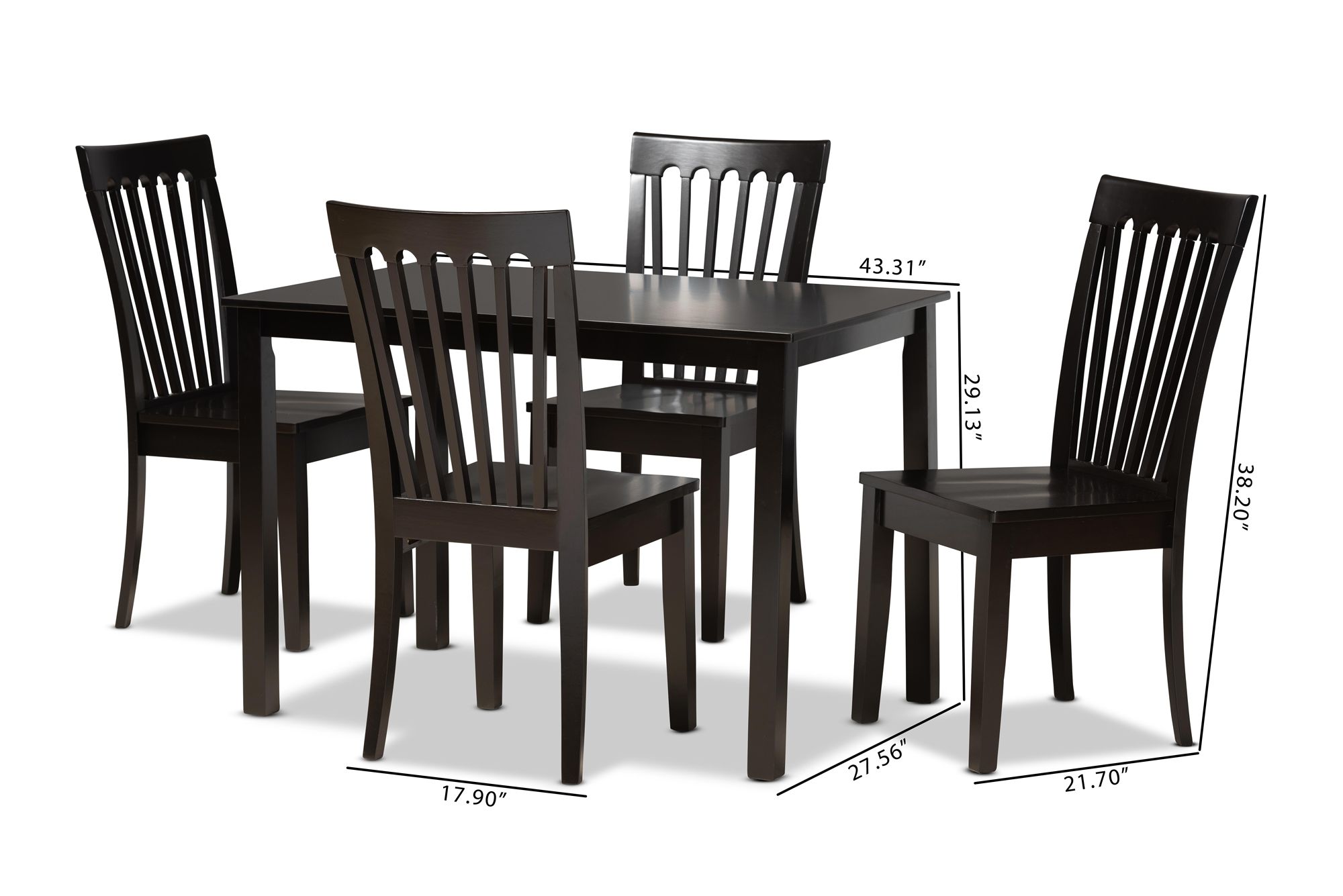 Baxton Studio Erion Dark Brown Wood 5-Piece Dining Set in scene