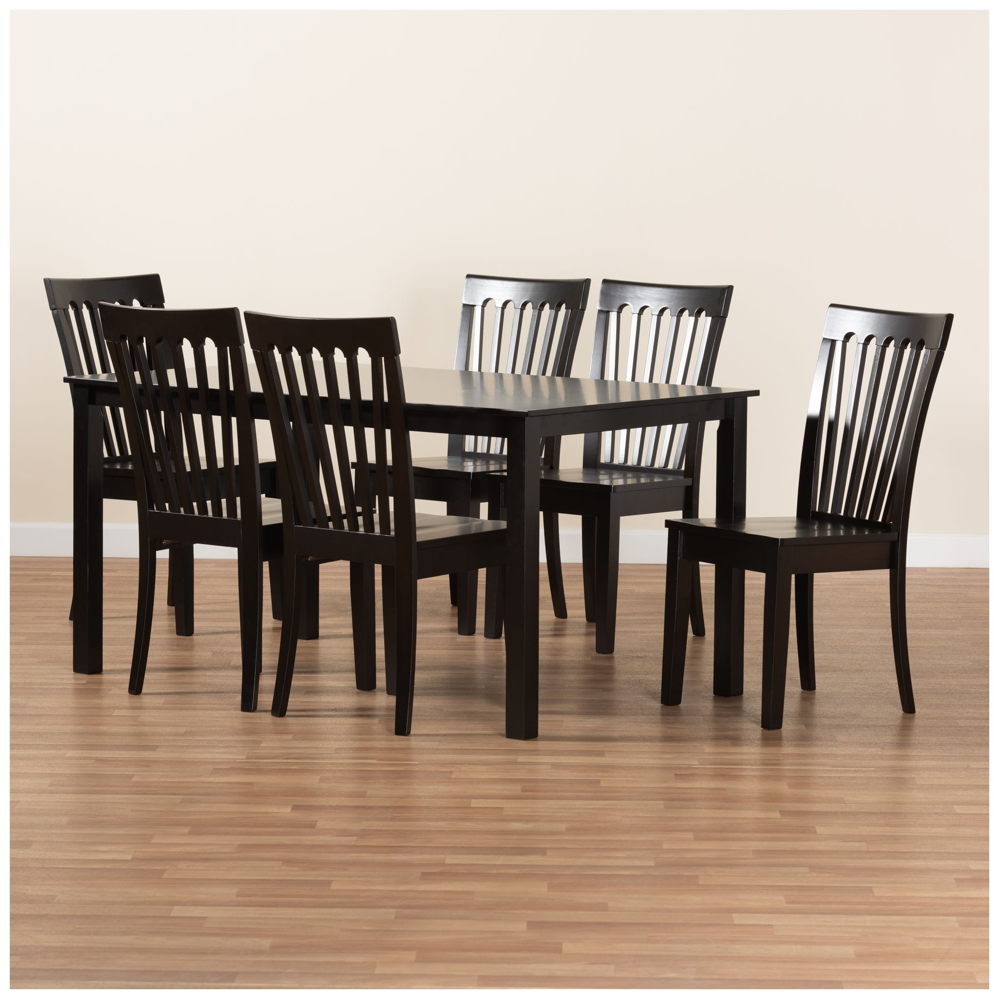 Baxton Studio Erion Dark Brown Wood 7-Piece Dining Set in scene