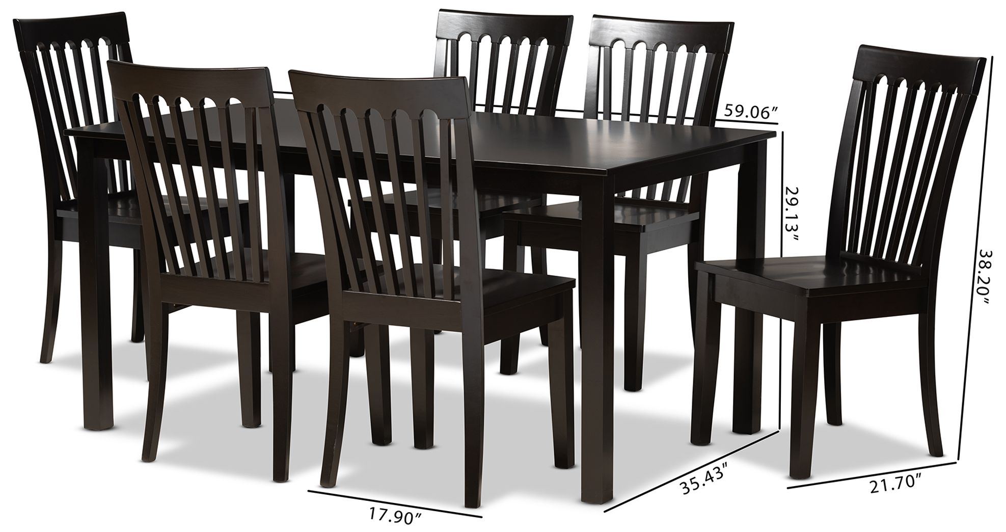 Baxton Studio Erion Dark Brown Wood 7-Piece Dining Set in scene