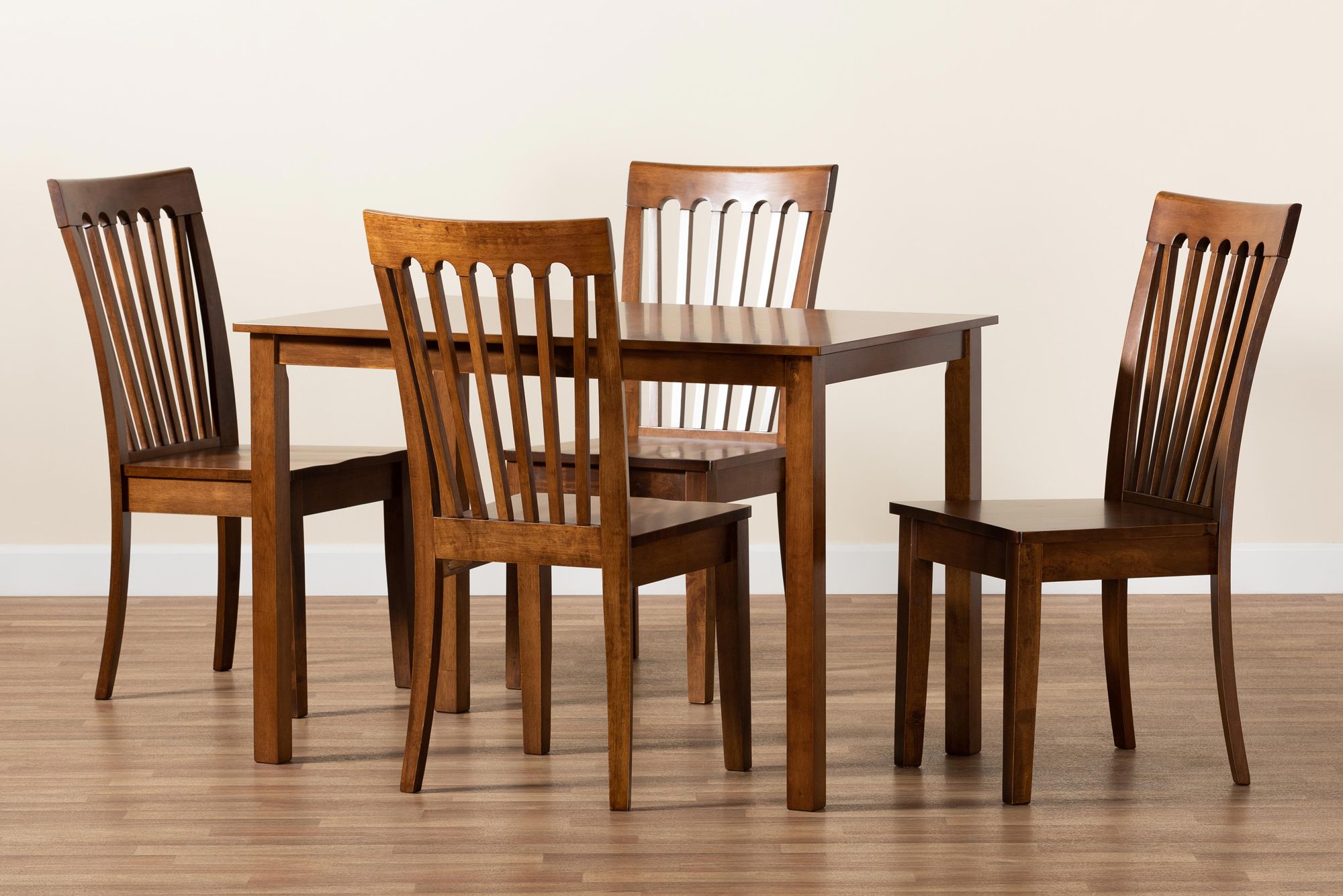 Baxton Studio Erion Walnut Brown Wood 5-Piece Dining Set in scene