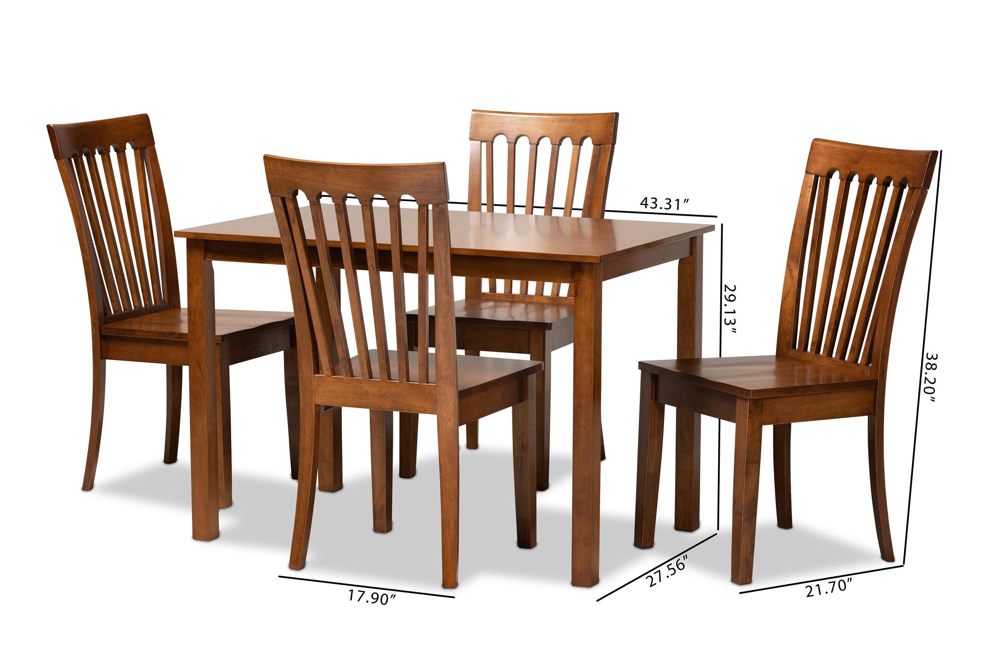 Baxton Studio Erion Walnut Brown Wood 5-Piece Dining Set in scene