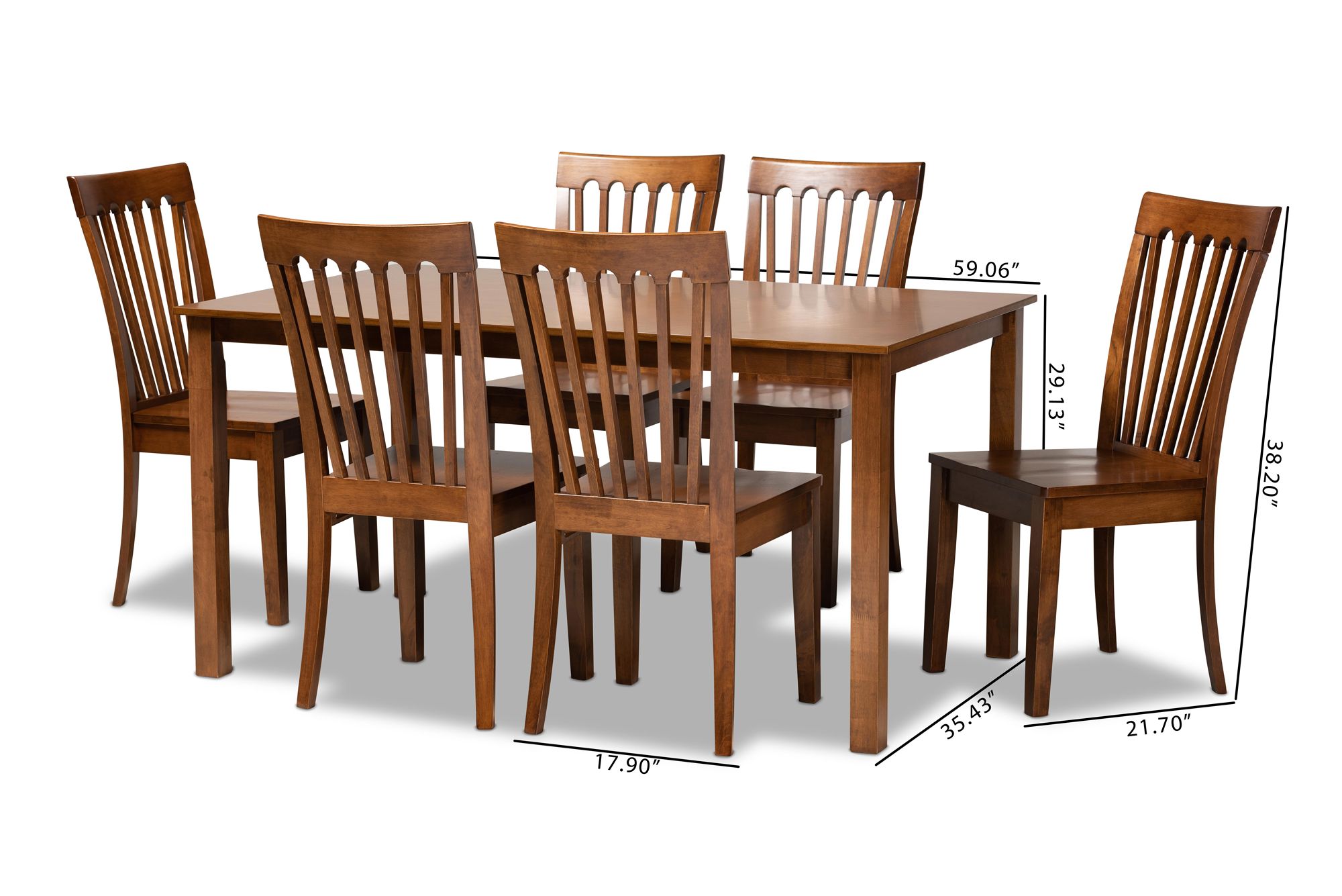Baxton Studio Erion Walnut Brown Wood 7-Piece Dining Set in scene