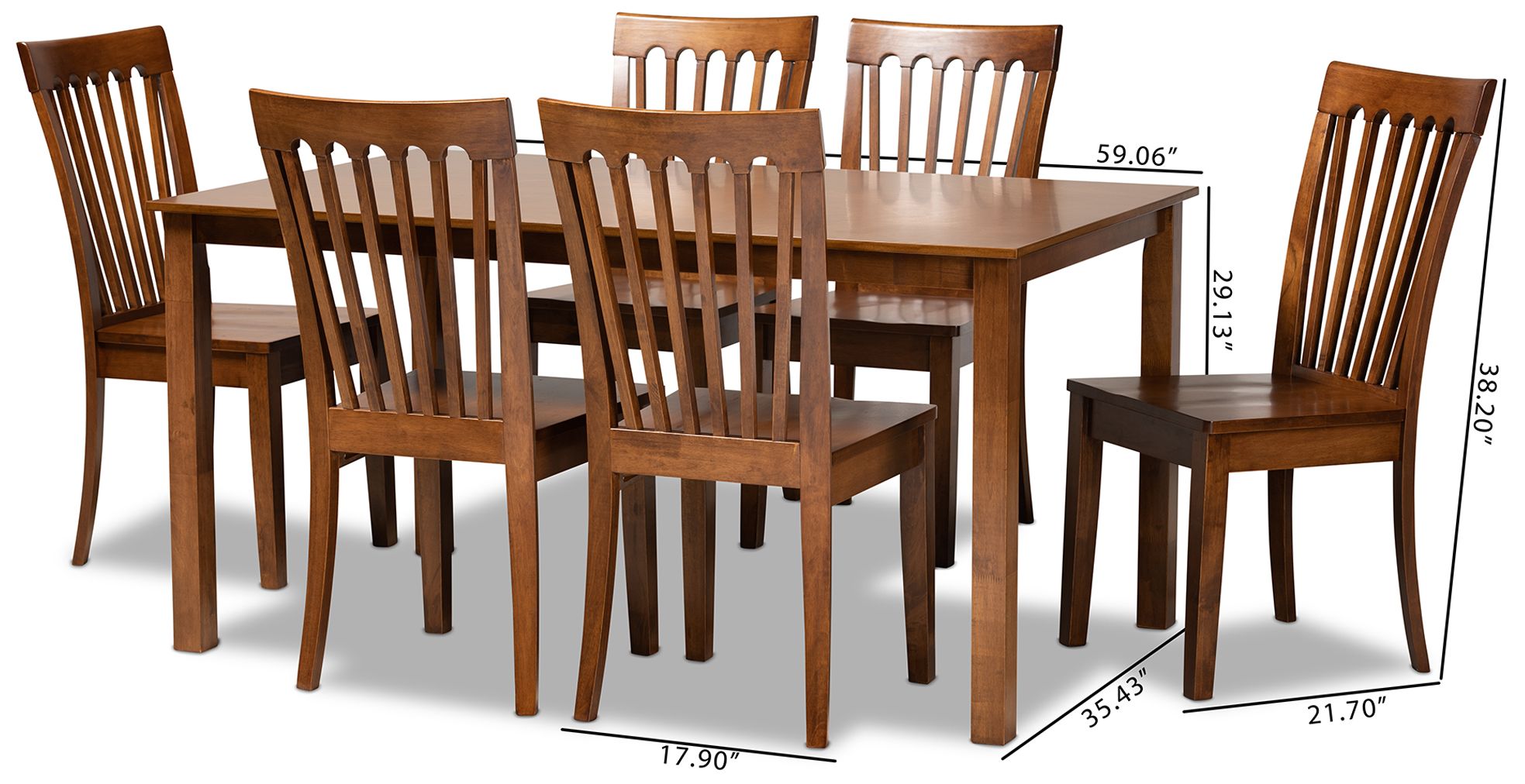 Baxton Studio Erion Walnut Brown Wood 7-Piece Dining Set in scene