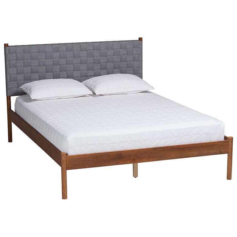 Image 1 Baxton Studio Estela Grey Woven Fabric and Wood Queen Size Platform Bed