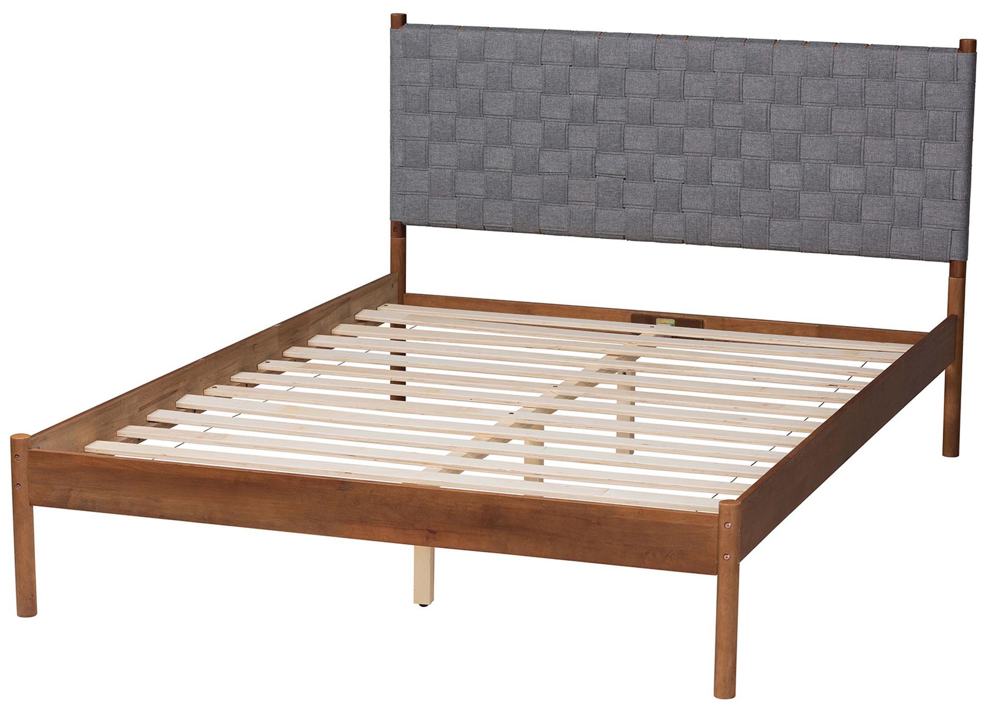 Thumbnail4 of Baxton Studio Estela Grey Woven Fabric and Wood Queen Size Platform Bed more views