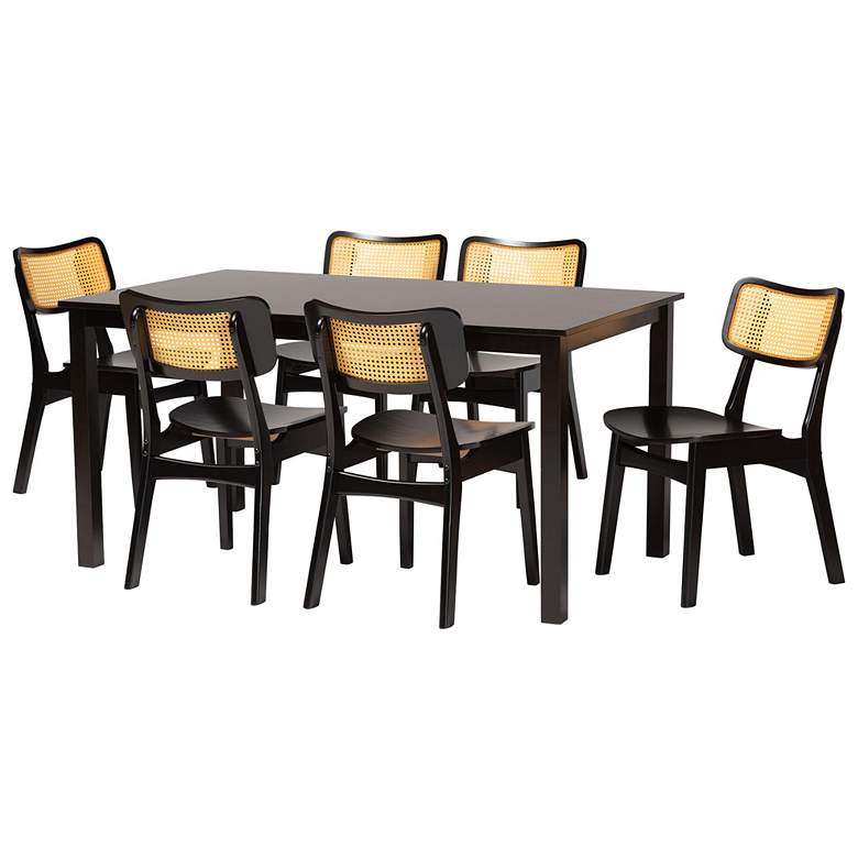 Image 1 Baxton Studio Estera Dark Brown Finished Wood and Rattan 7-Piece Dining Set