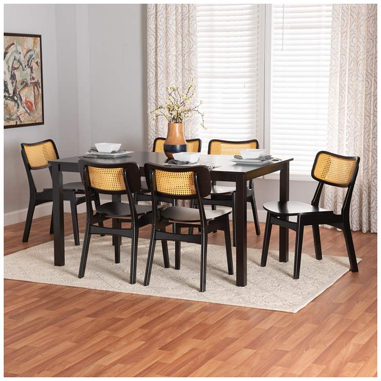 Image 2 Baxton Studio Estera Dark Brown Finished Wood and Rattan 7-Piece Dining Set more views