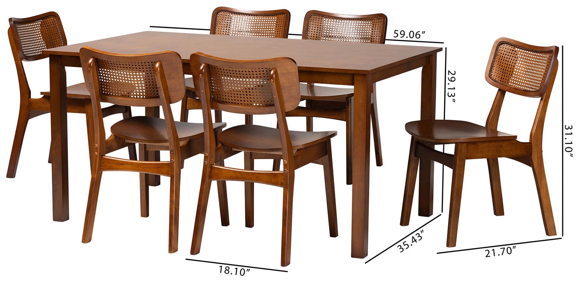 Baxton Studio Estera Mid Century Wood and Rattan 7-Piece Dining Set