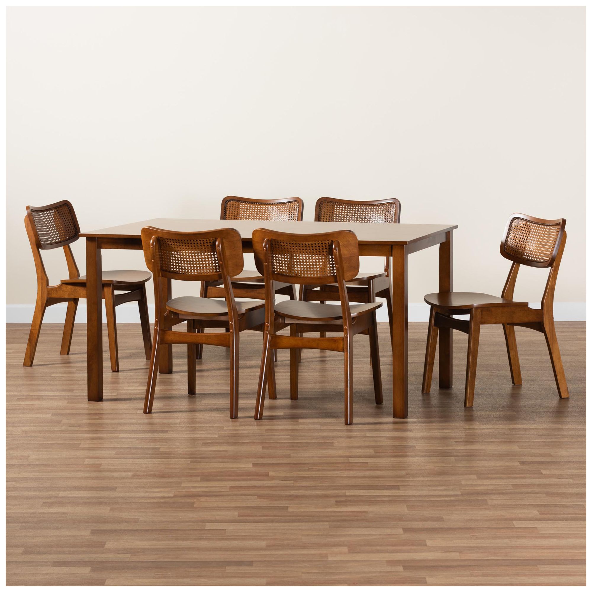 Baxton Studio Estera Mid Century Wood and Rattan 7-Piece Dining Set