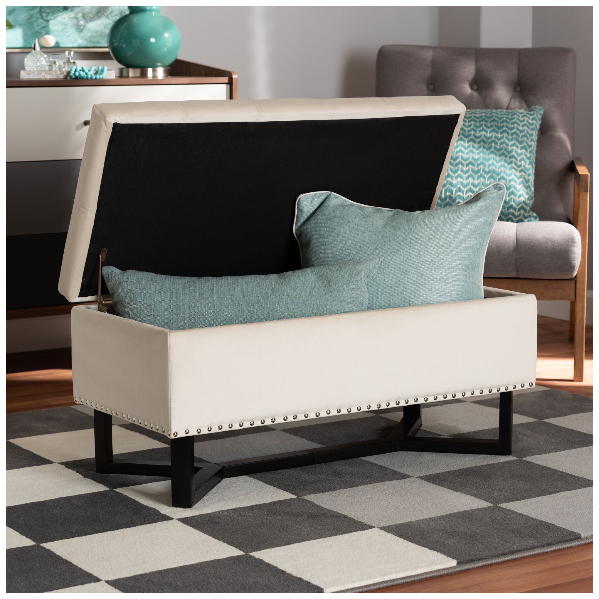 Baxton Studio Esther Beige Velvet Storage Ottoman