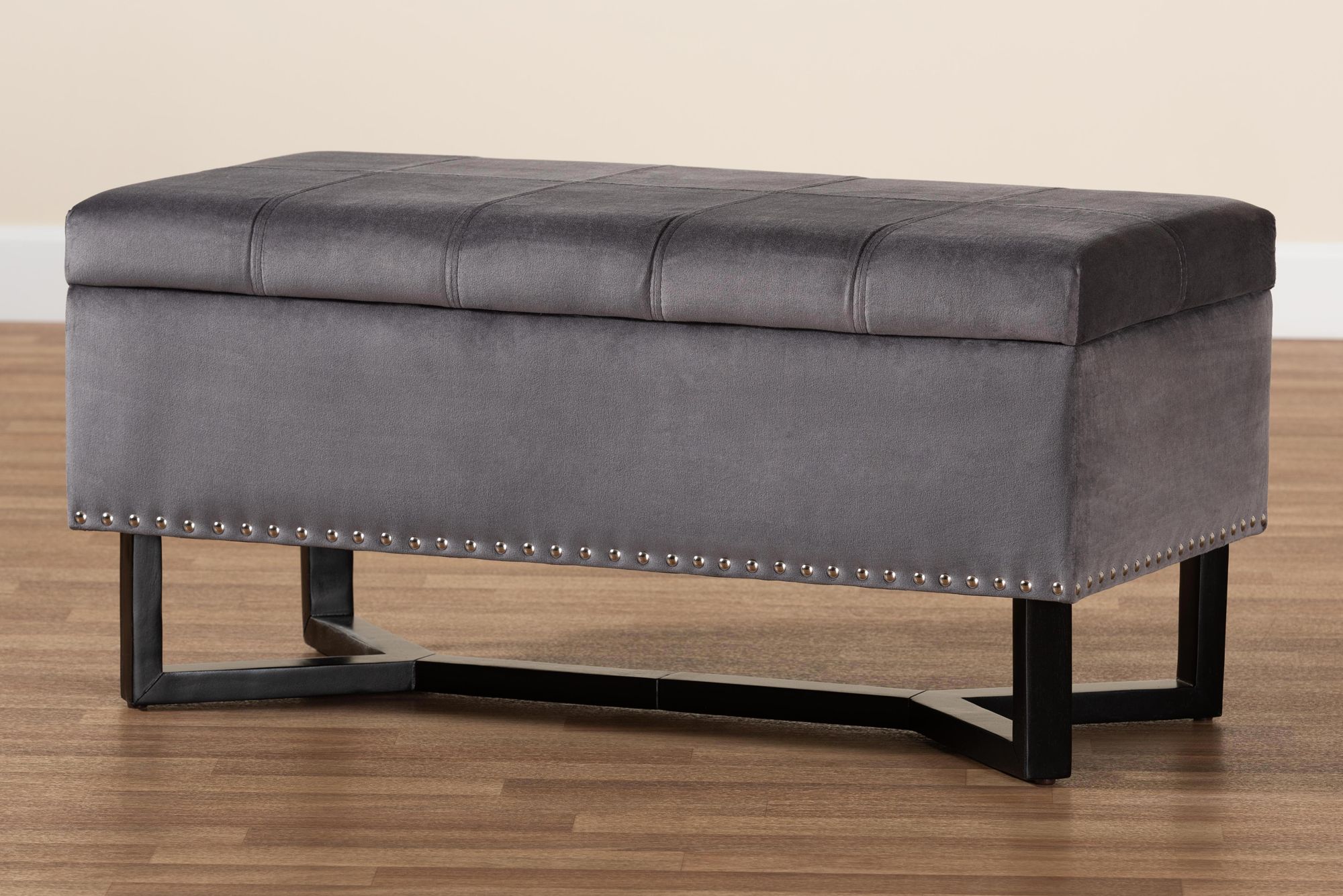 Baxton Studio Esther Gray Velvet Storage Ottoman