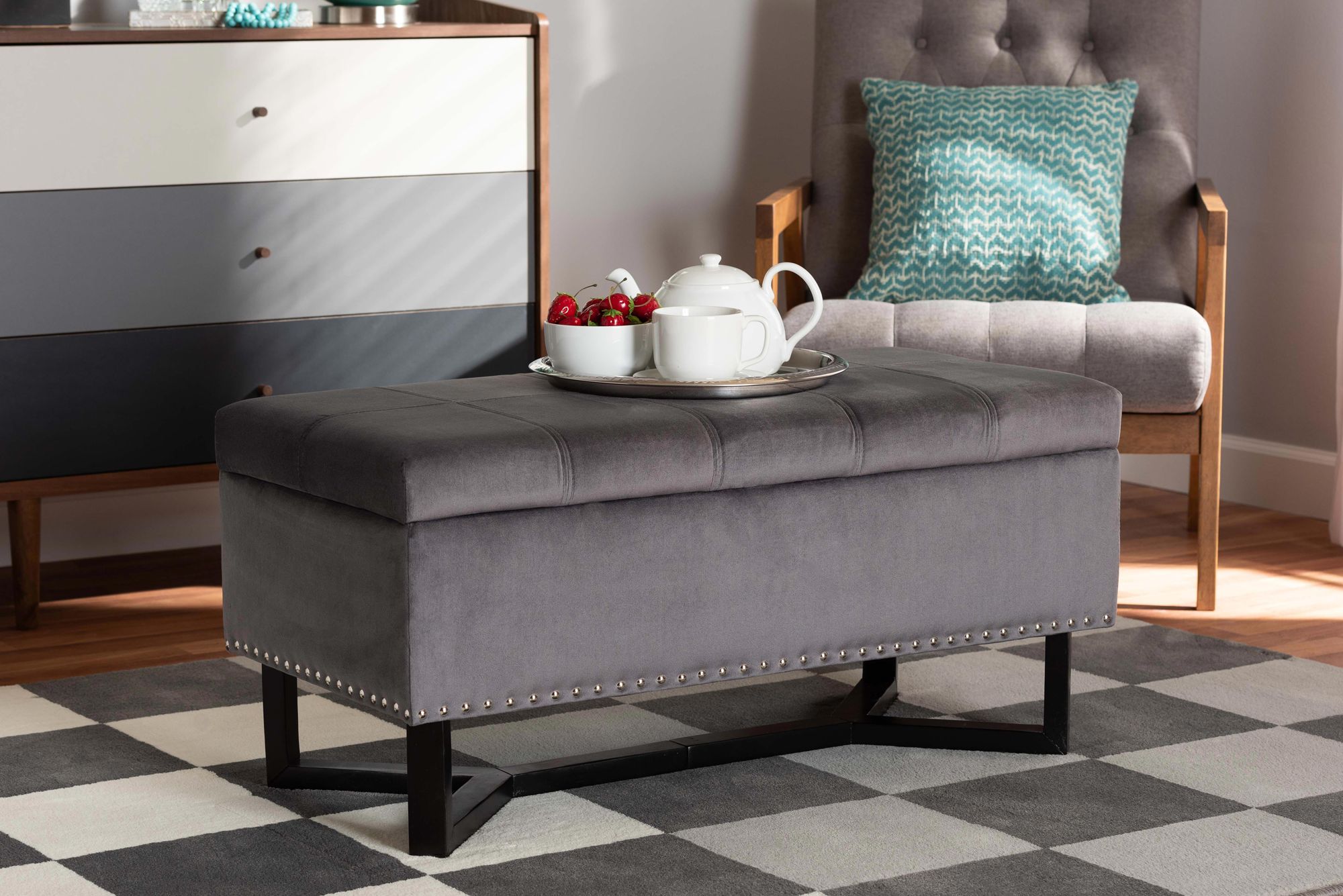 Baxton Studio Esther Gray Velvet Storage Ottoman