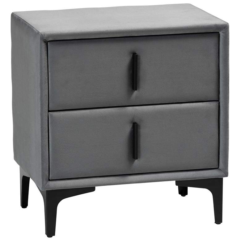 Image 1 Baxton Studio Etienne Modern Slate Grey Velvet 2-Drawer Nightstand