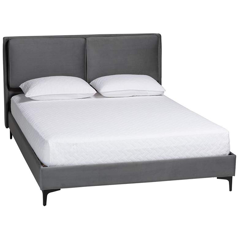 Image 2 Baxton Studio Etienne Modern Slate Grey Velvet Queen Platform Bed