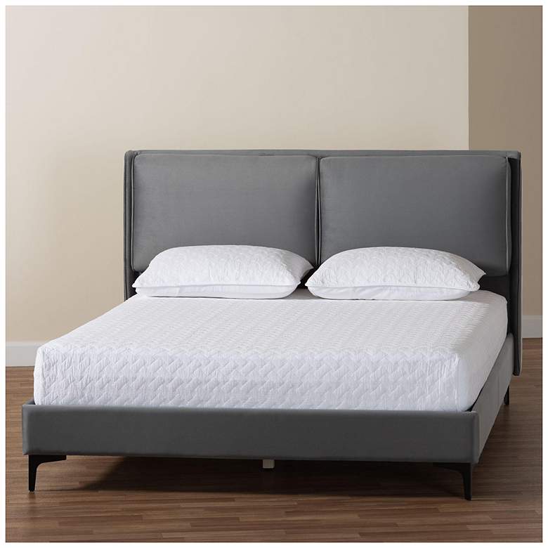 Image 1 Baxton Studio Etienne Modern Slate Grey Velvet Queen Platform Bed