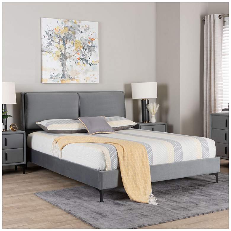 Image 3 Baxton Studio Etienne Modern Slate Grey Velvet Queen Platform Bed more views