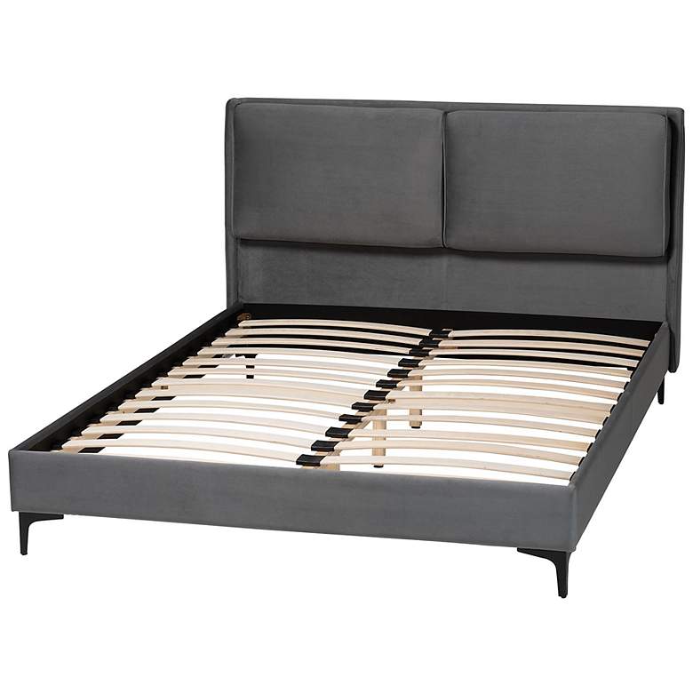Image 5 Baxton Studio Etienne Modern Slate Grey Velvet Queen Platform Bed more views