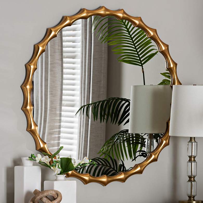 Image 1 Baxton Studio Everette Antique Goldleaf Bamboo-Border Accent Wall Mirror