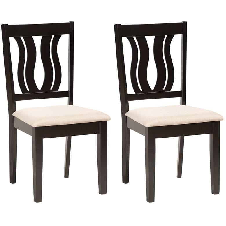 Image 1 Baxton Studio Fenton Sand Fabric Upholstered Wood 2-Piece Dining Chair Set