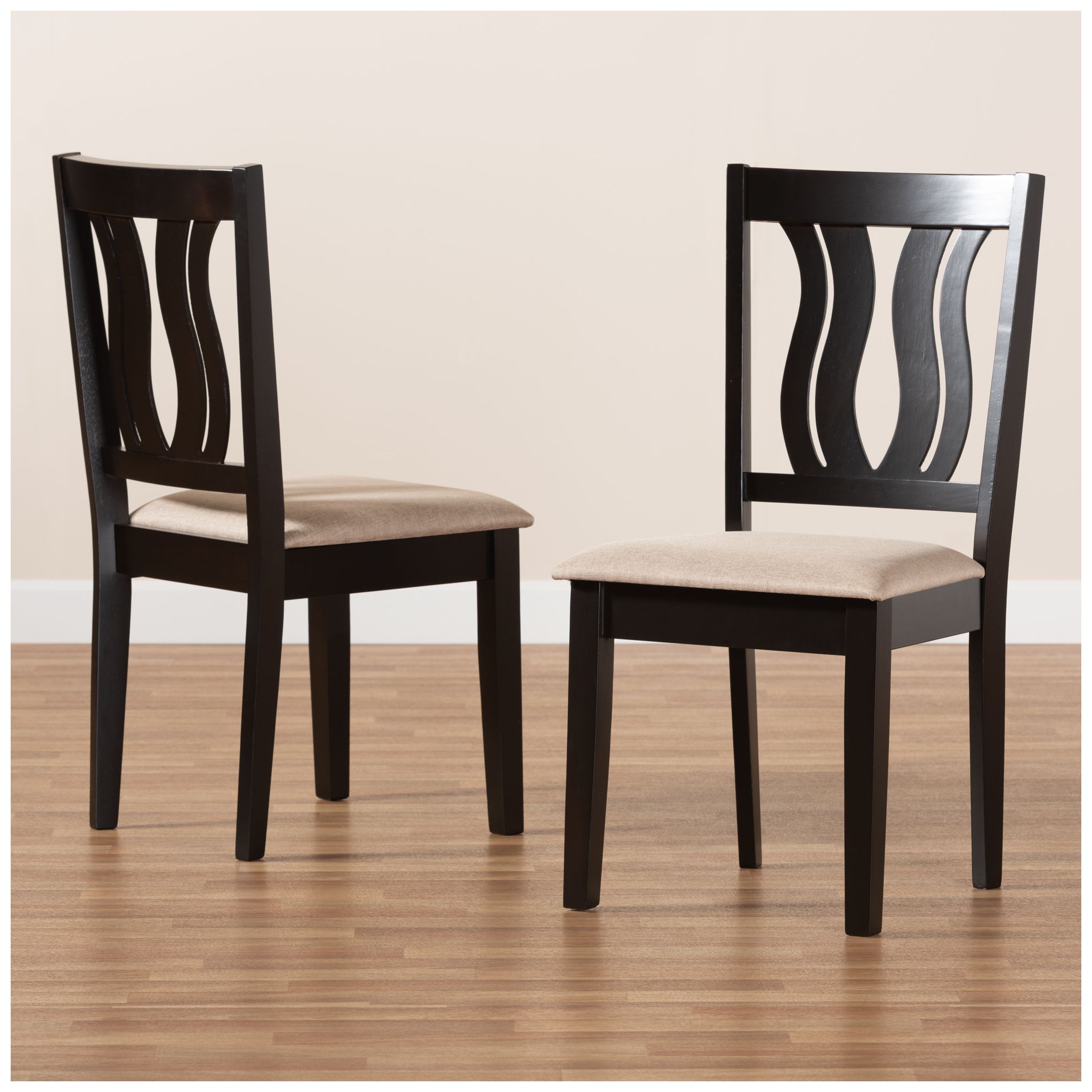 Baxton Studio Fenton Sand Fabric Upholstered Wood 2-Piece Dining Chair Set