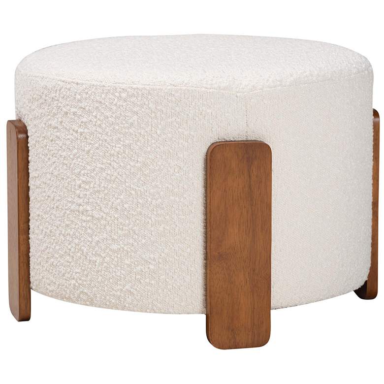 Image 1 Baxton Studio Finlay Japandi Cream Boucle Fabric and Wood Ottoman Footstool