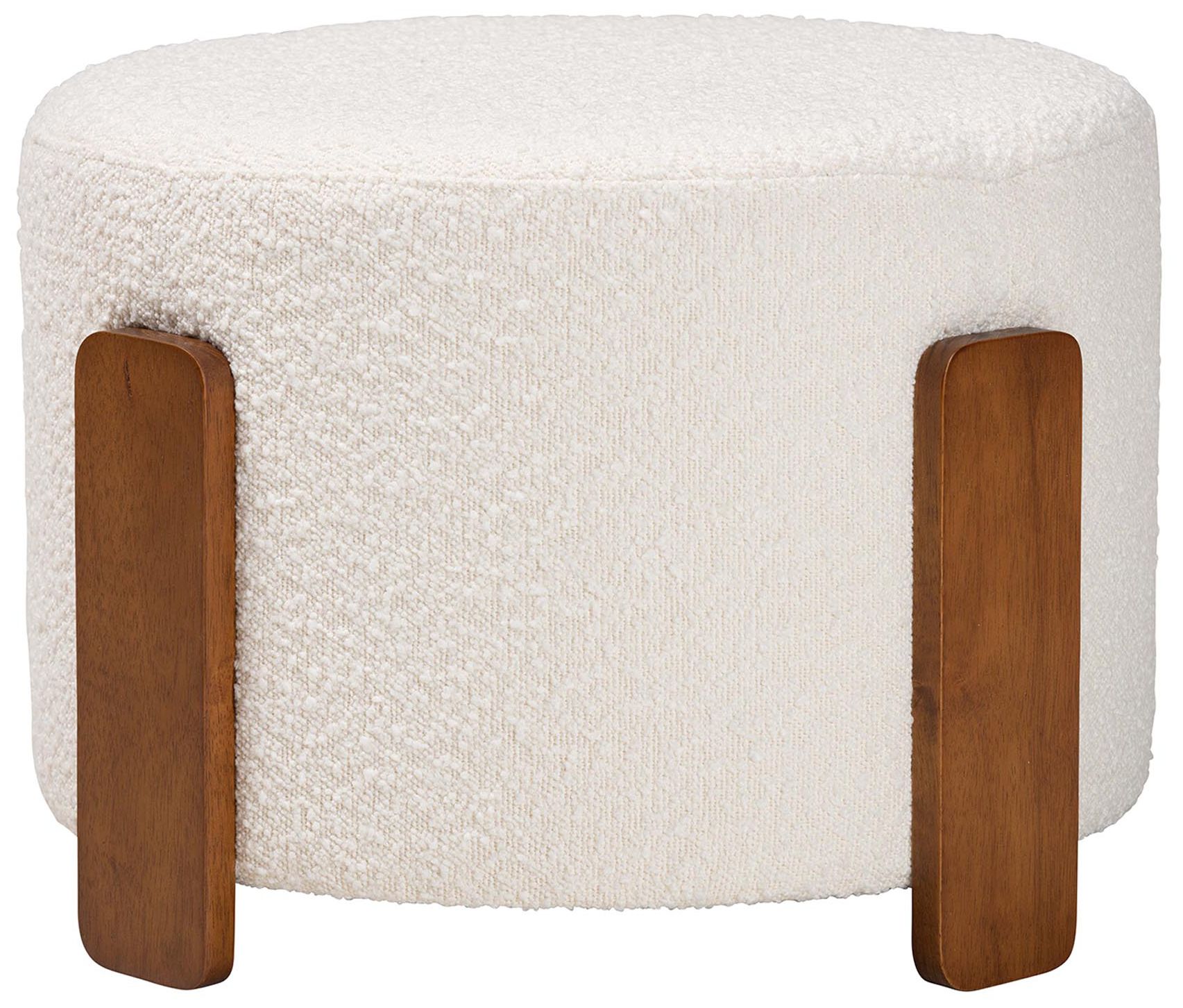Image 3 Baxton Studio Finlay Japandi Cream Boucle Fabric and Wood Ottoman Footstool more views