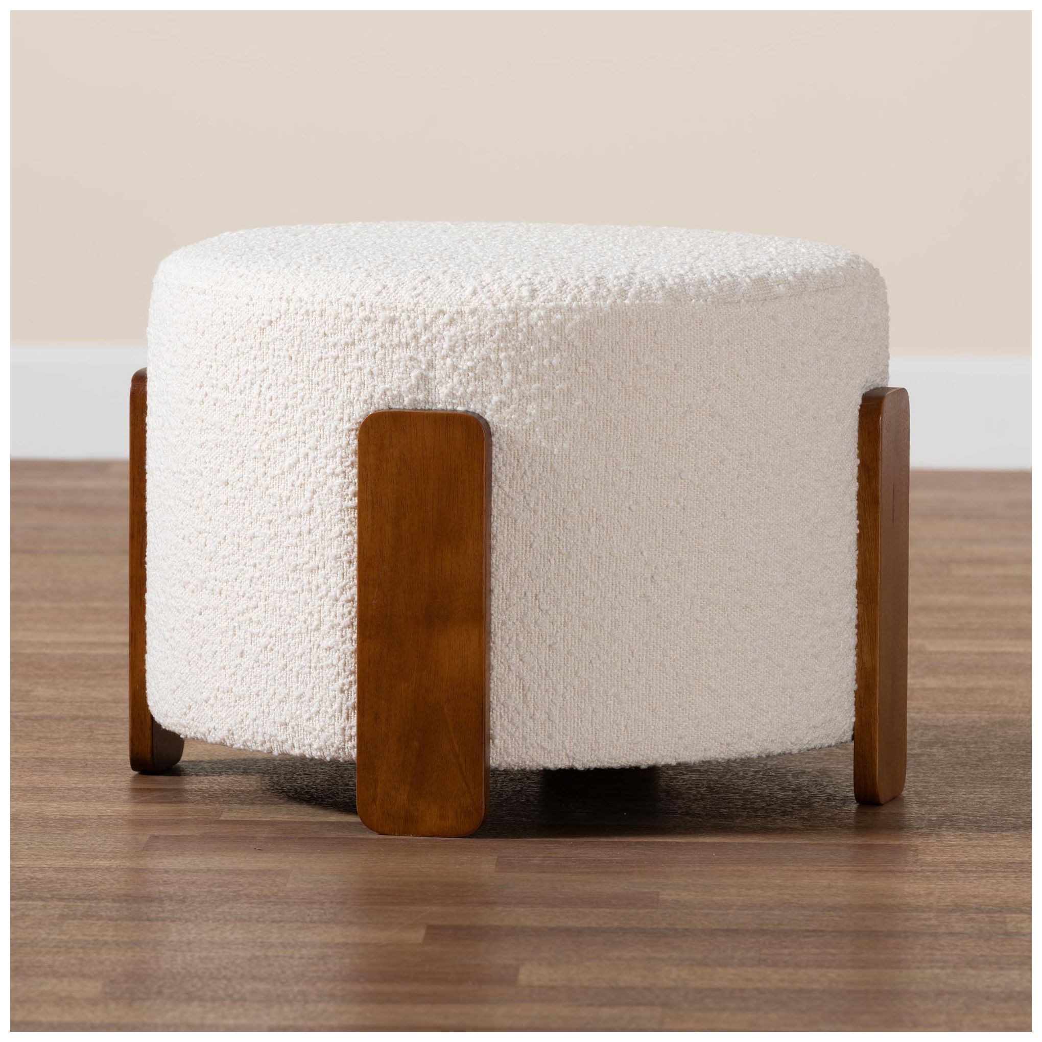 Image 6 Baxton Studio Finlay Japandi Cream Boucle Fabric and Wood Ottoman Footstool more views