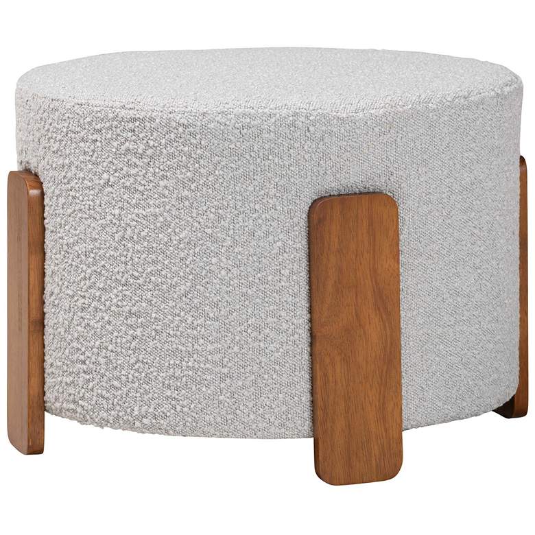 Image 1 Baxton Studio Finlay Japandi Light Grey Fabric and Wood Ottoman Footstool