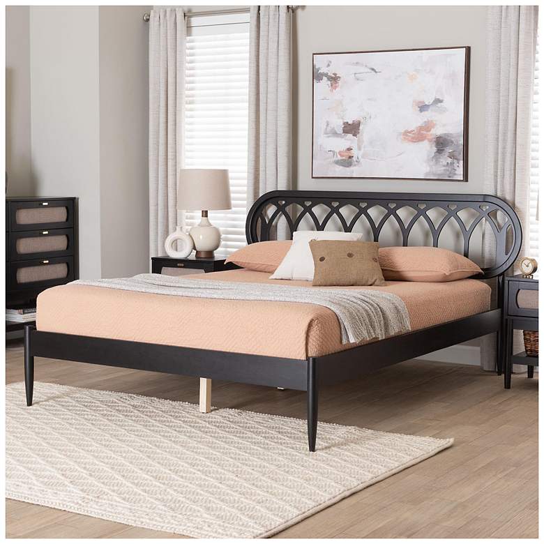 Image 3 Baxton Studio Florica Art Deco Black Wood Queen Platform Bed more views
