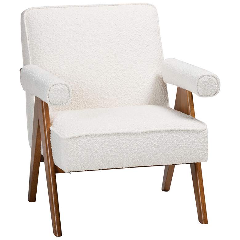 Image 1 Baxton Studio Georgina Cream Boucle and Walnut Brown Wood Accent Chair