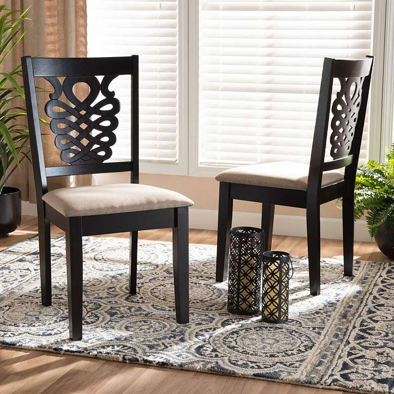 Image 1 Baxton Studio Gervais Sand Fabric Upholstered Wood 2-Piece Dining Chair Set