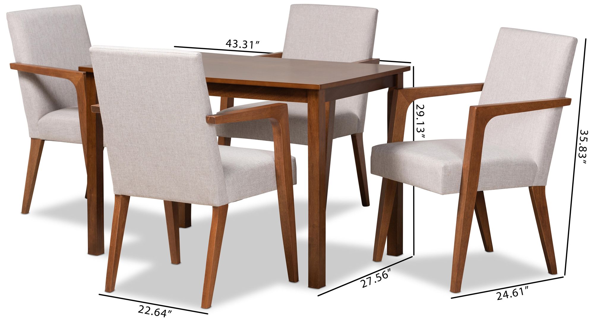 Baxton Studio Glenda Walnut Brown Wood 5-Piece Dining Set in scene