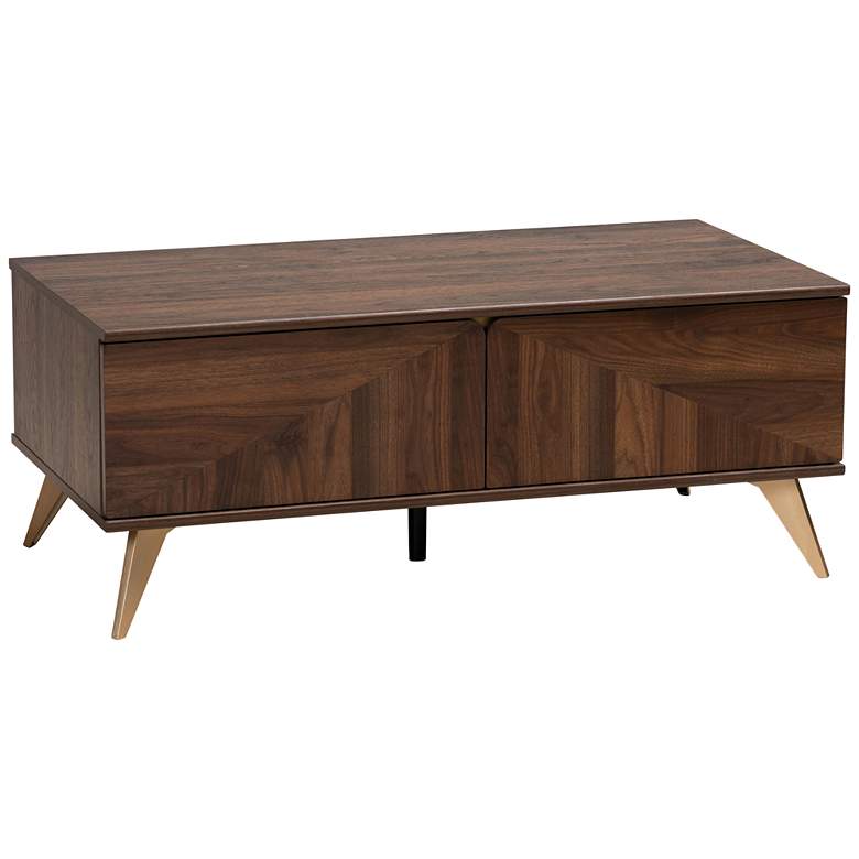 Image 2 Baxton Studio Graceland Walnut Brown Finished Wood 2-Drawer Coffee Table