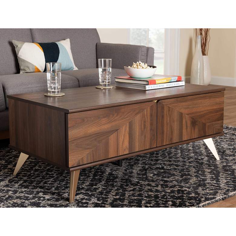 Image 1 Baxton Studio Graceland Walnut Brown Finished Wood 2-Drawer Coffee Table