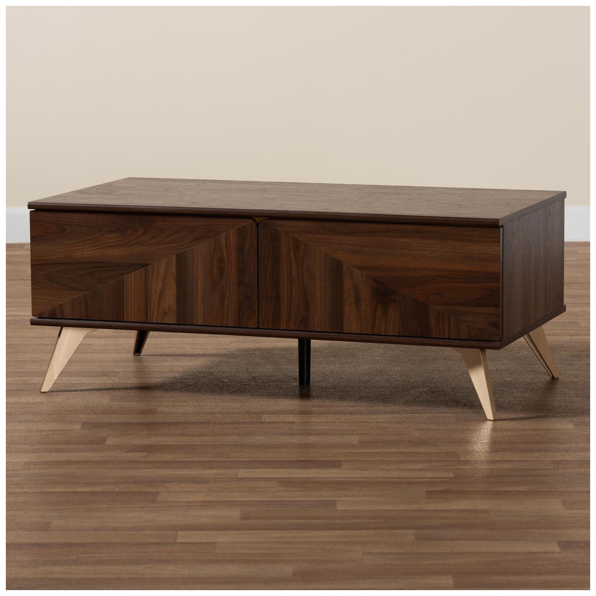 Baxton Studio Graceland Walnut Brown Finished Wood 2-Drawer Coffee Table