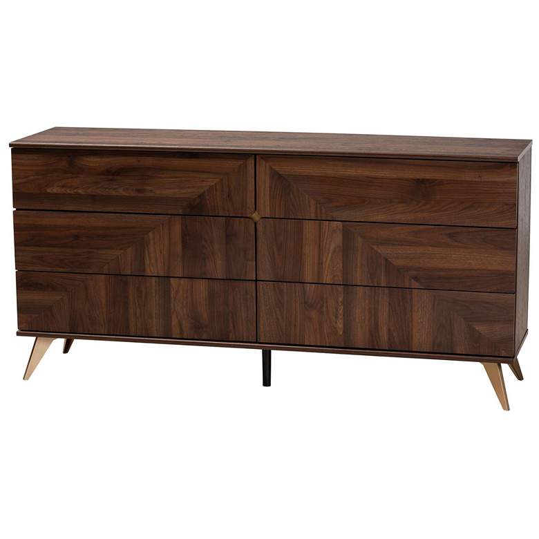 Image 2 Baxton Studio Graceland Walnut Brown Finished Wood 6-Drawer Dresser