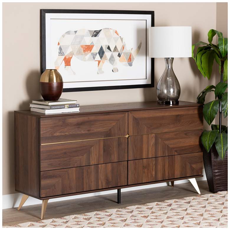 Image 1 Baxton Studio Graceland Walnut Brown Finished Wood 6-Drawer Dresser