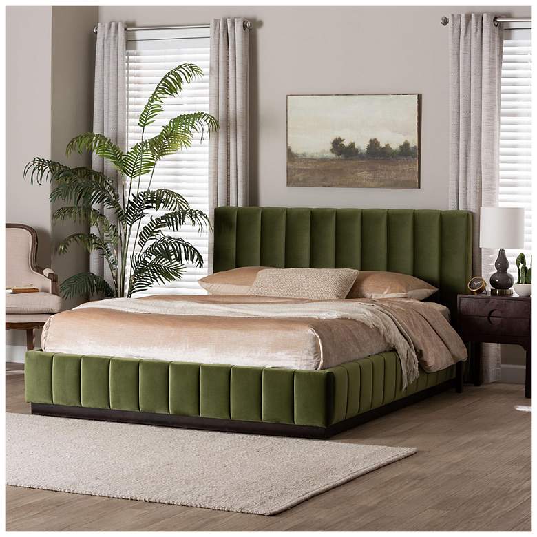 Image 2 Baxton Studio Granger Velvet Upholstered Platform Queen Bed more views