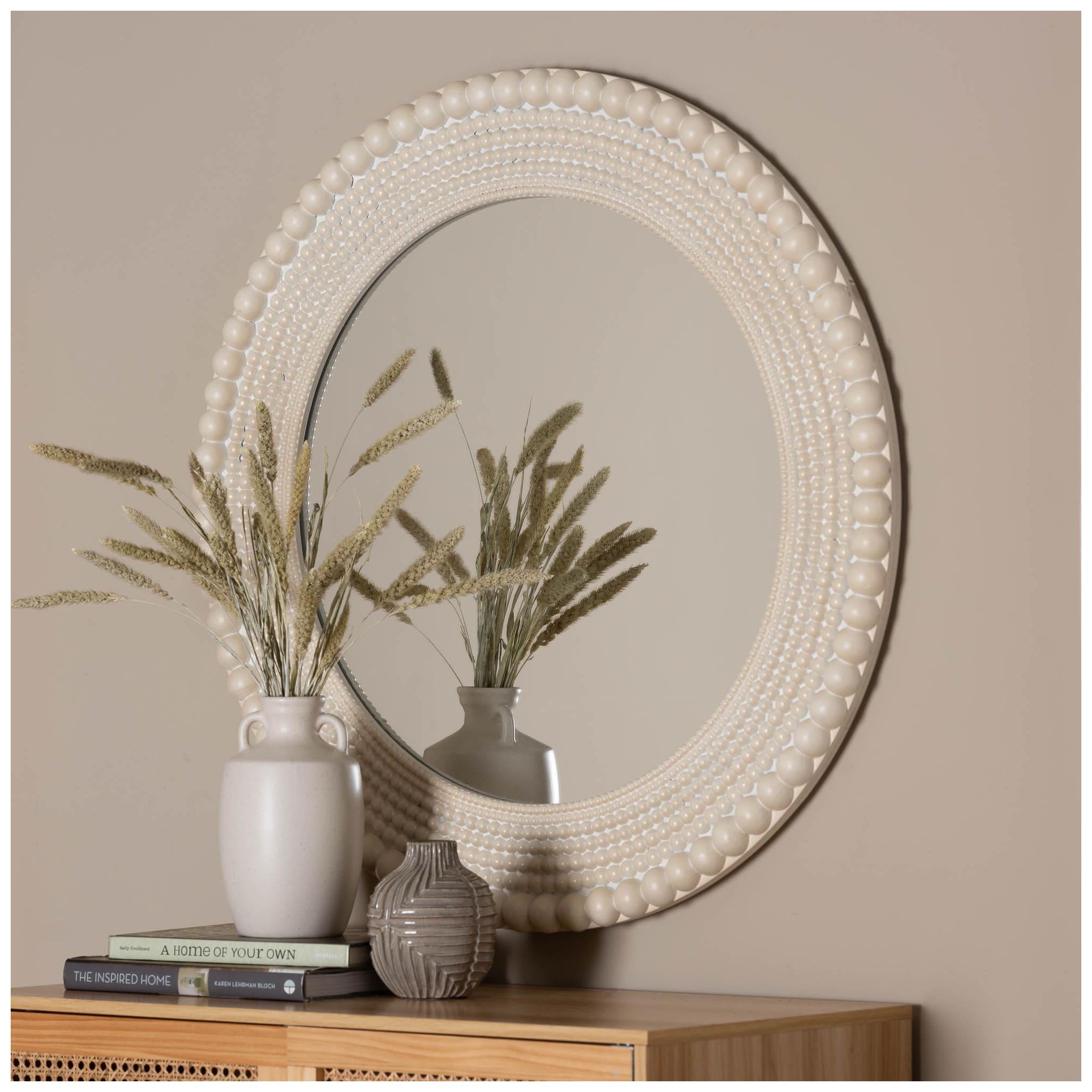Image 2 Baxton Studio Grazia Round Beaded framed Accent Mirror in Pearl White more views