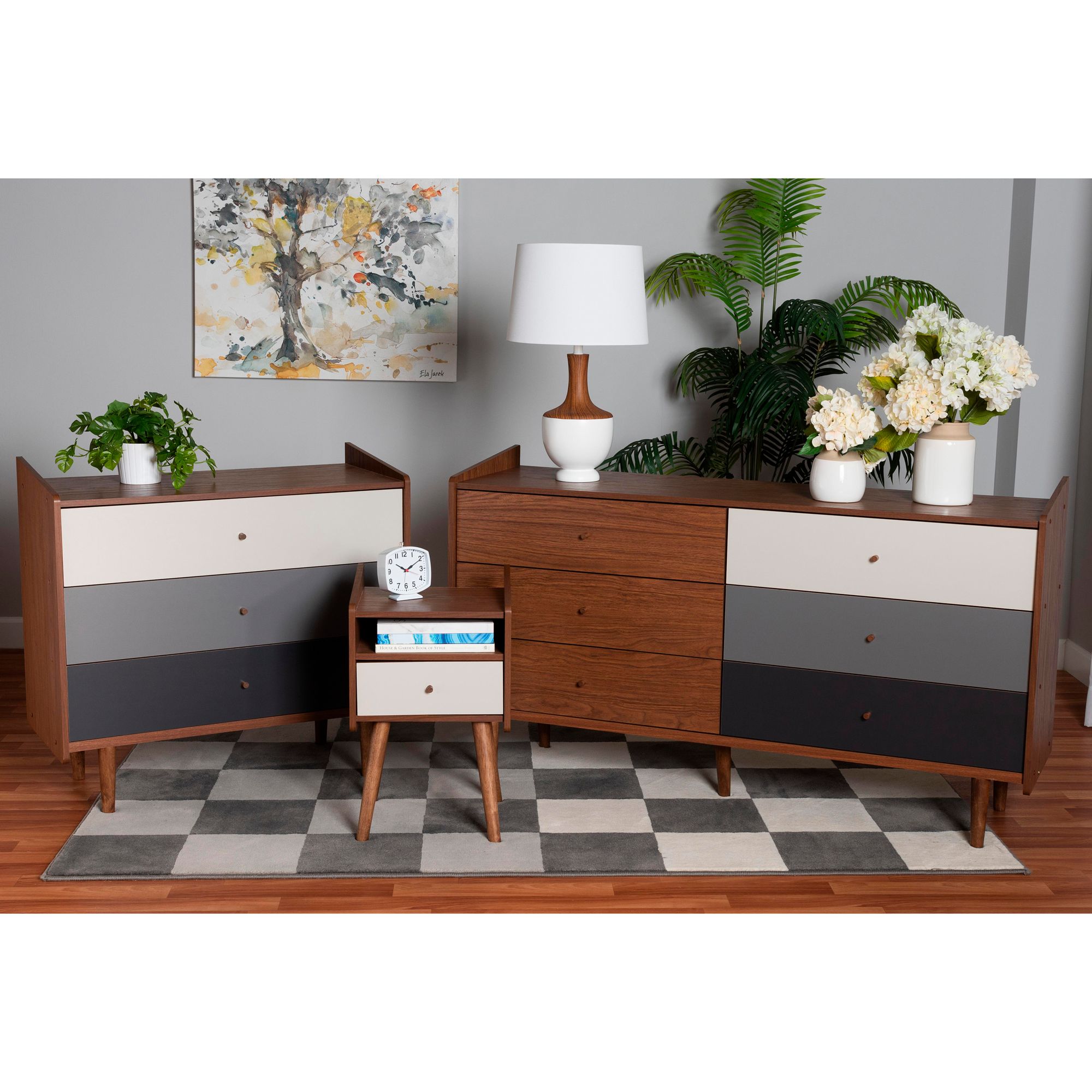 Baxton Studio Halden Walnut Brown Wood 3 Piece Storage Set