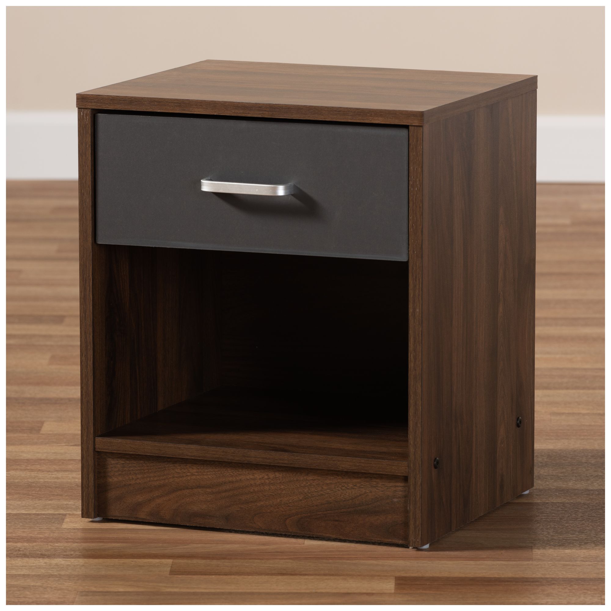 Baxton Studio Hansel 1-Drawer Dark Brown and Dark Grey Finished Nightstand