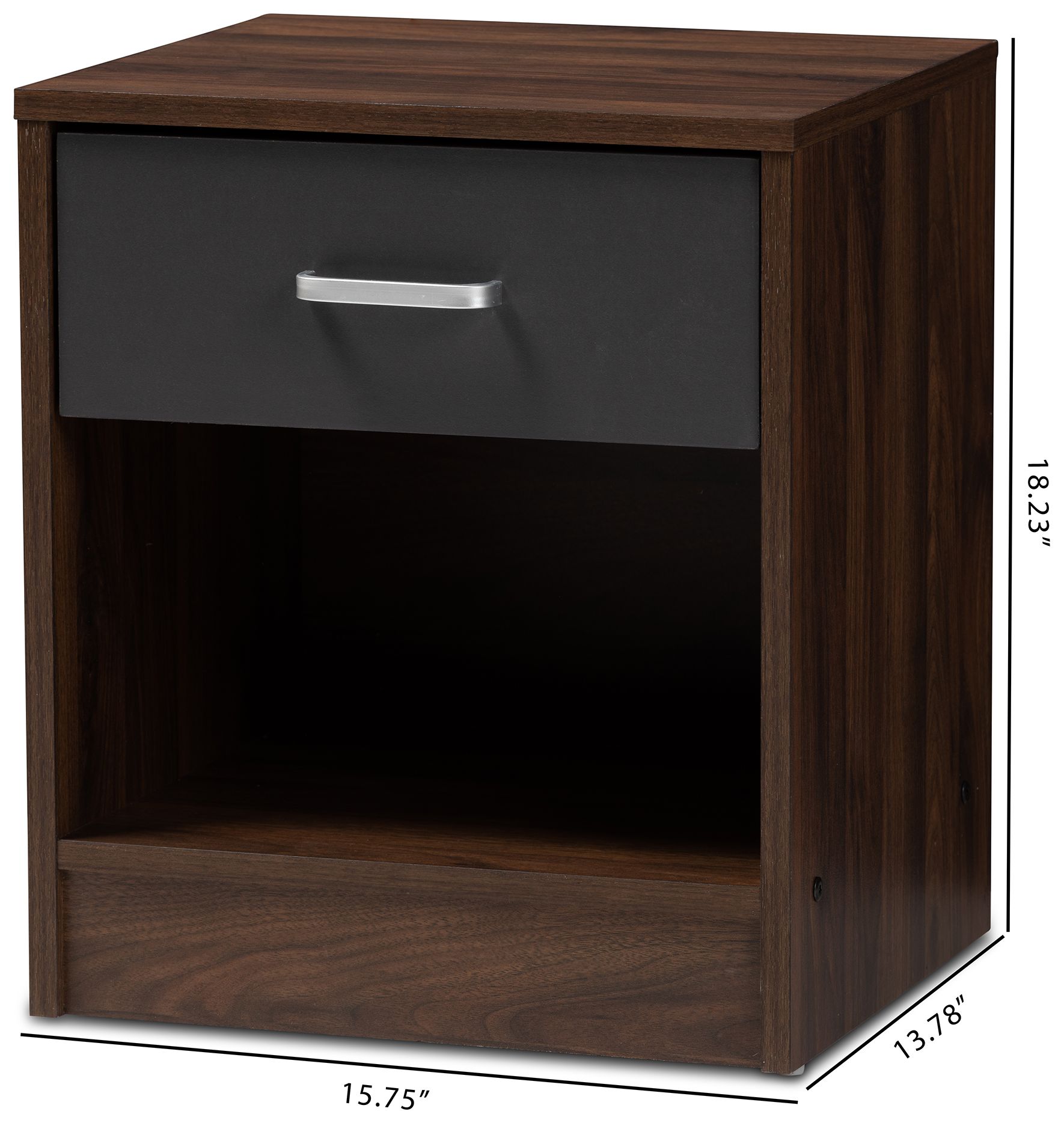Baxton Studio Hansel 1-Drawer Dark Brown and Dark Grey Finished Nightstand