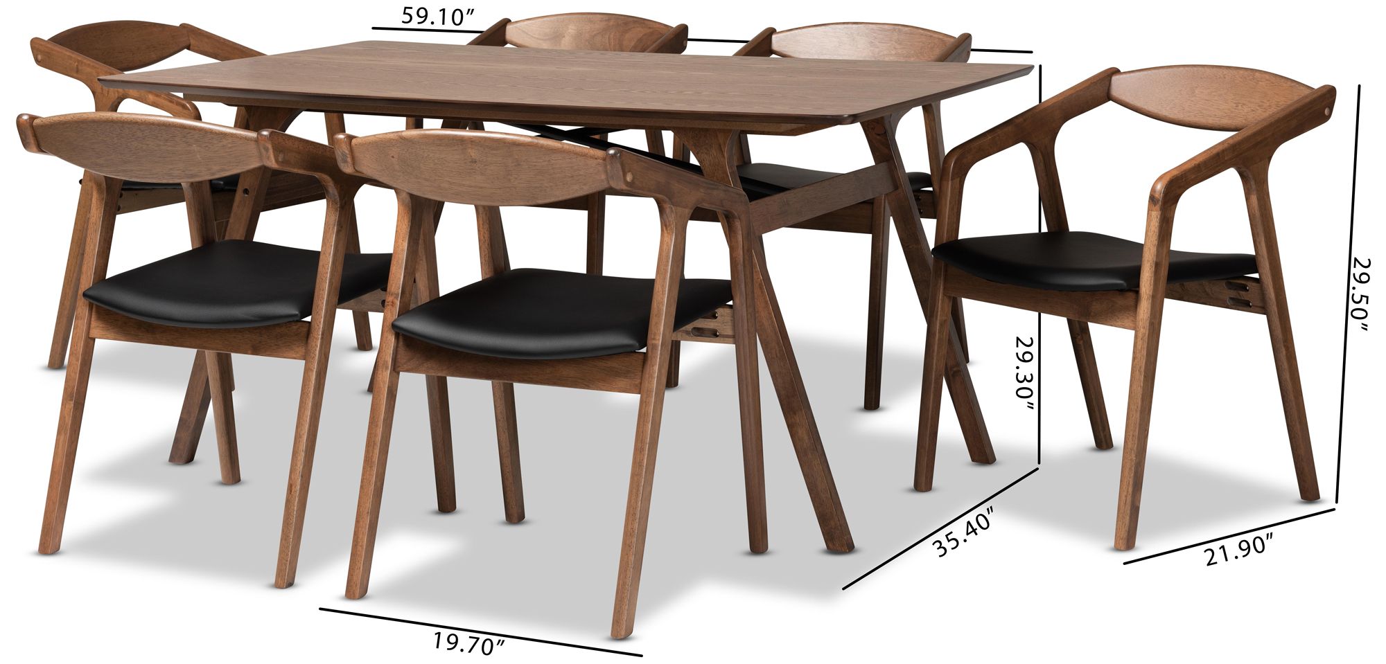 Baxton Studio Harland Black Faux Leather 7-Piece Dining Set in scene