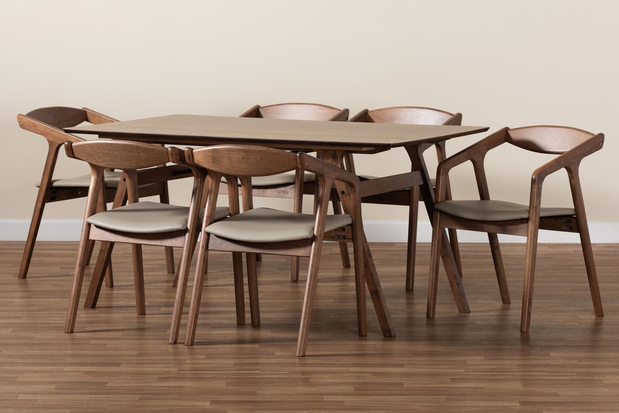 Baxton Studio Harland Gray Faux Leather 7-Piece Dining Set in scene