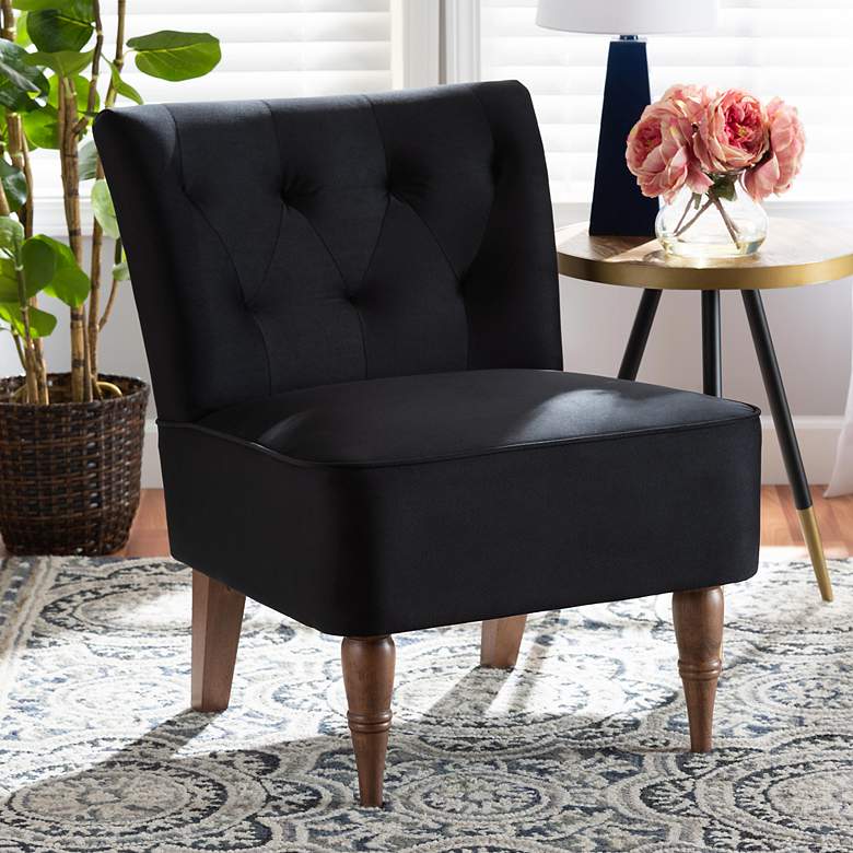 Image 1 Baxton Studio Harmon Tufted Black Velvet Fabric Accent Chair