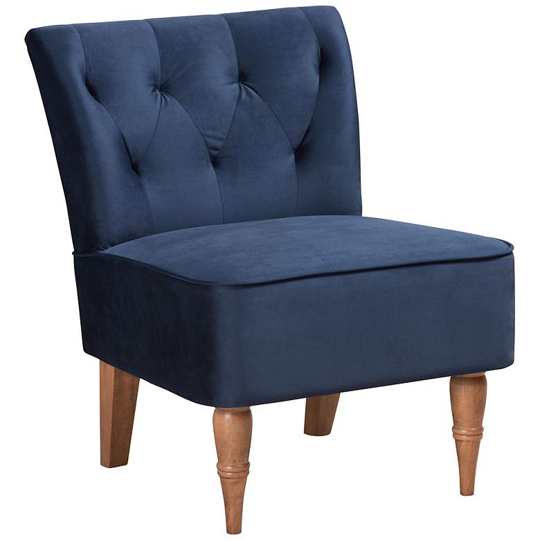 Image 2 Baxton Studio Harmon Tufted Navy Blue Velvet Accent Chair