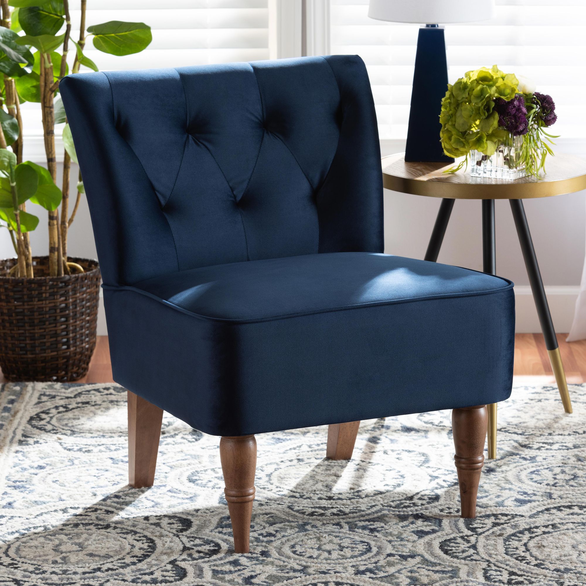 Baxton Studio Harmon Tufted Navy Blue Velvet Accent Chair 379R0